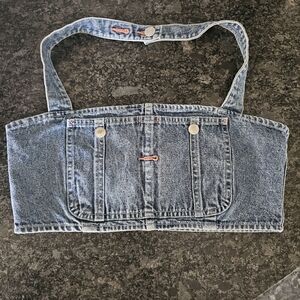 Vtg Y2K Polo Jeans Co. Ralph Lauren Denim Halter Crop Top Bandeau‎ Blue Size 4